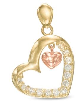 Rose/Yellow 10k Gold Heart Pendant with Crystal Accents